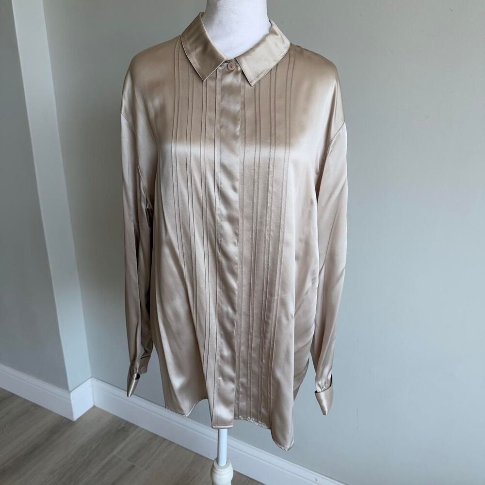 Harve Benard Women's Large Champagne Silky Blouse Vintage 90's Minimalist Office